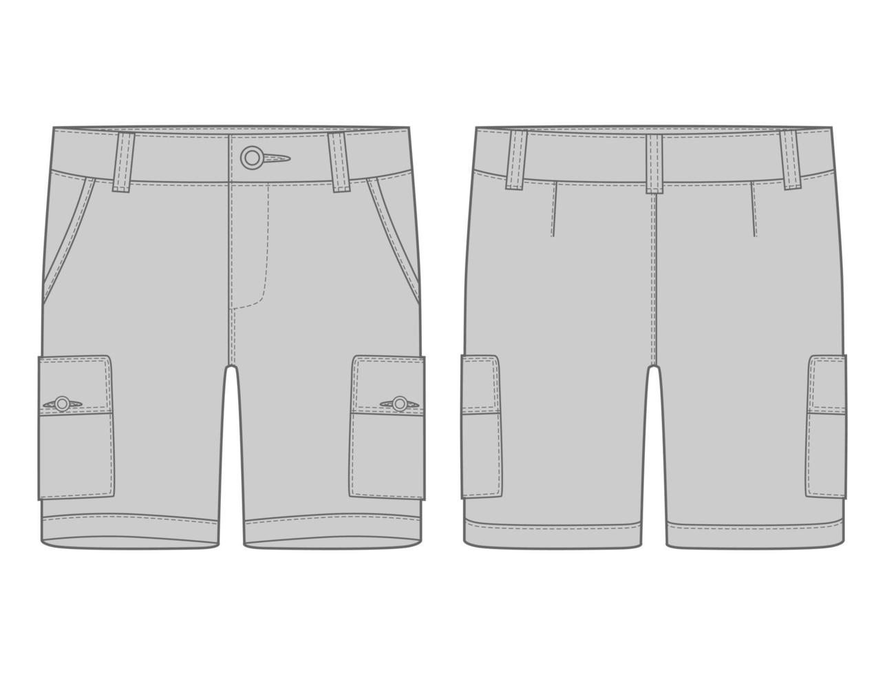 Technical sketch grey cargo shorts pants design template. vector