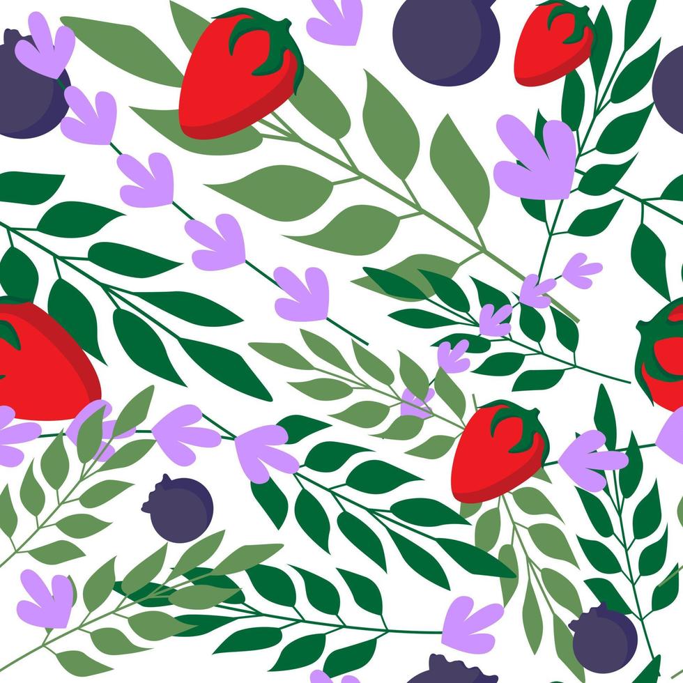 Wild strawberry and Herbal leaves seamless pattern vector