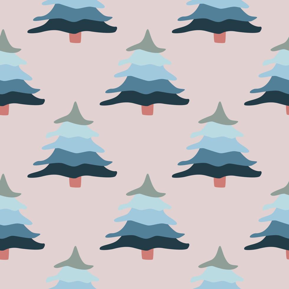 Forest landscape seamless pattern on white background in Scandinavian style. vector