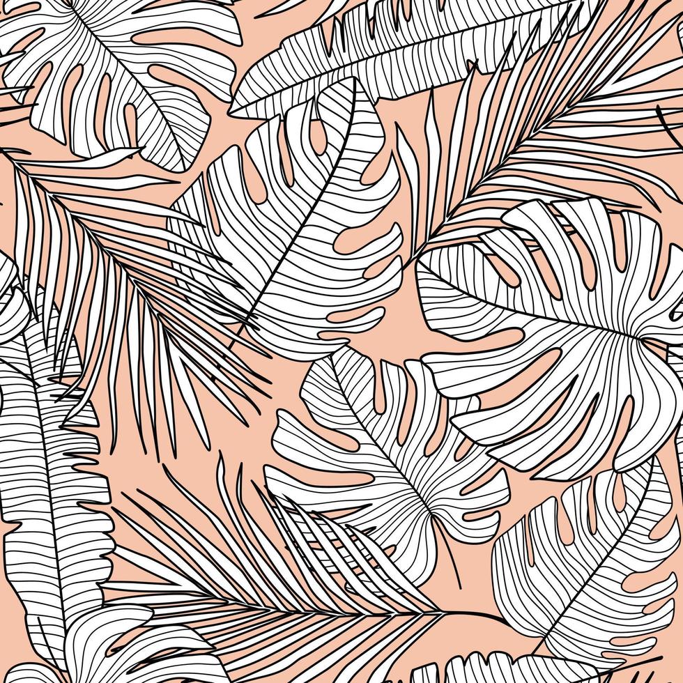 Seamless pattern with modern monstera line leaves. Tropical pattern, botanical leaf wallpaper vector