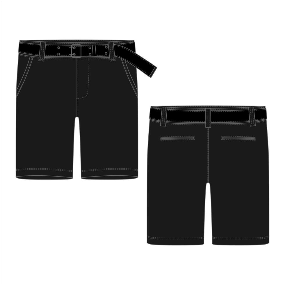 Technical sketch shorts pants with belt design template. vector
