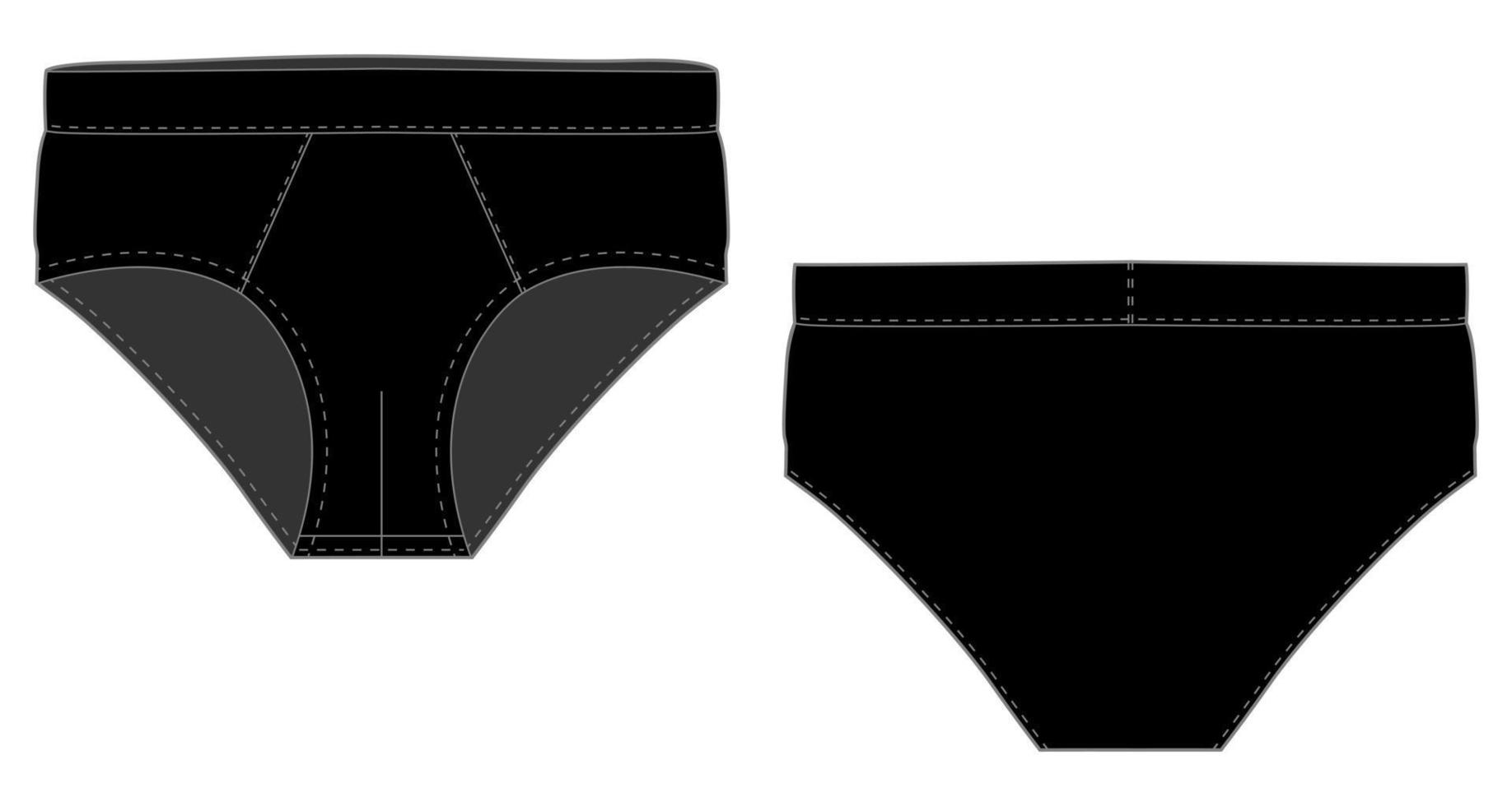 Black brief pants underwear men isolated technical sketch. vector