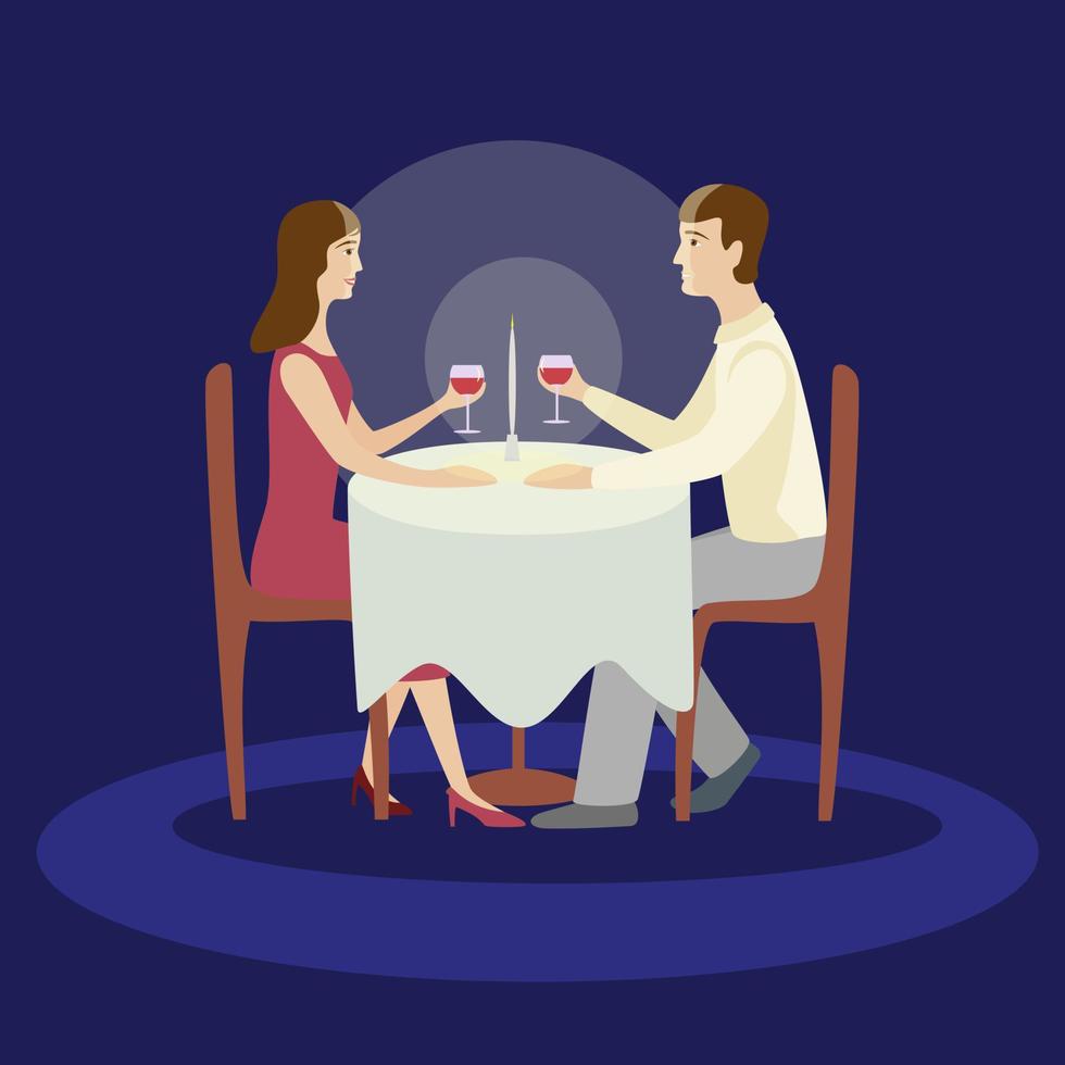 Romantic family dinner. Valentines dinner. Flat vector isolated illustration