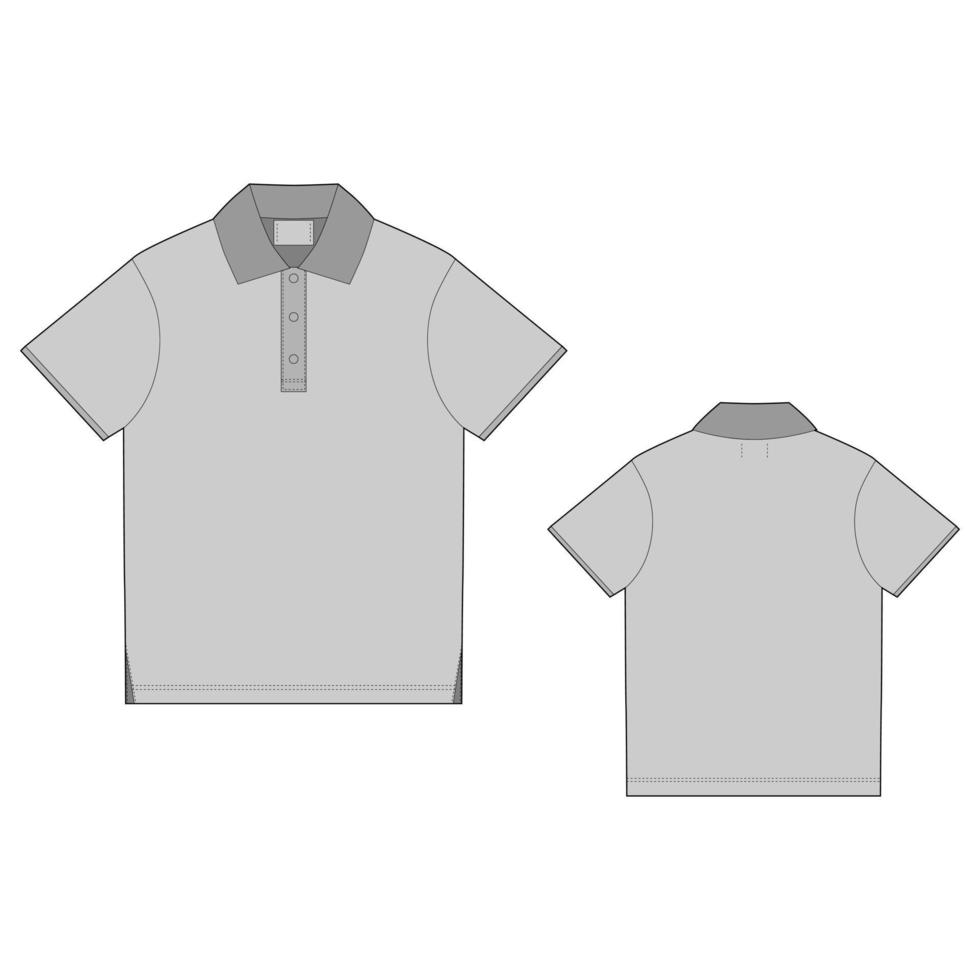 Polo t-shirt design template. Front and back. Technical sketch unisex t shirt vector