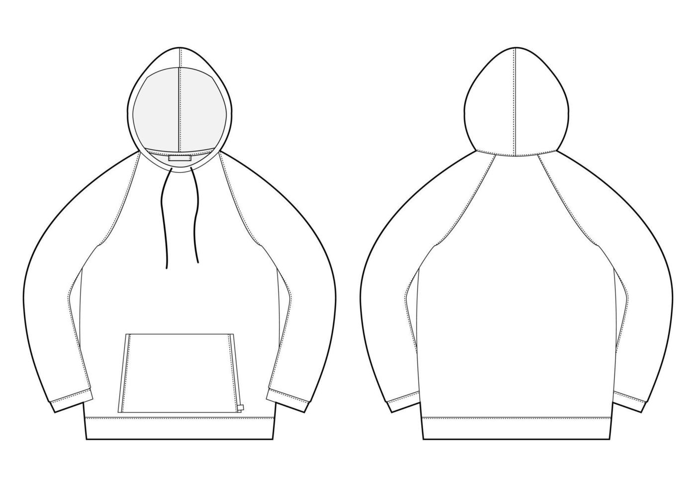 Technical sketch for men hoodie. Front and back view. Technical drawing male clothes. vector