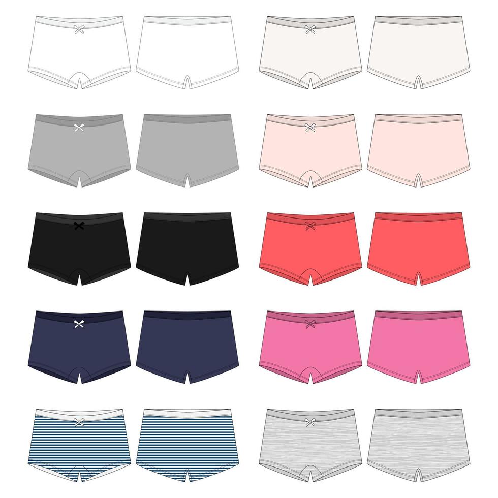 Set of kids mini short knickers underwear. Lady underpants. vector