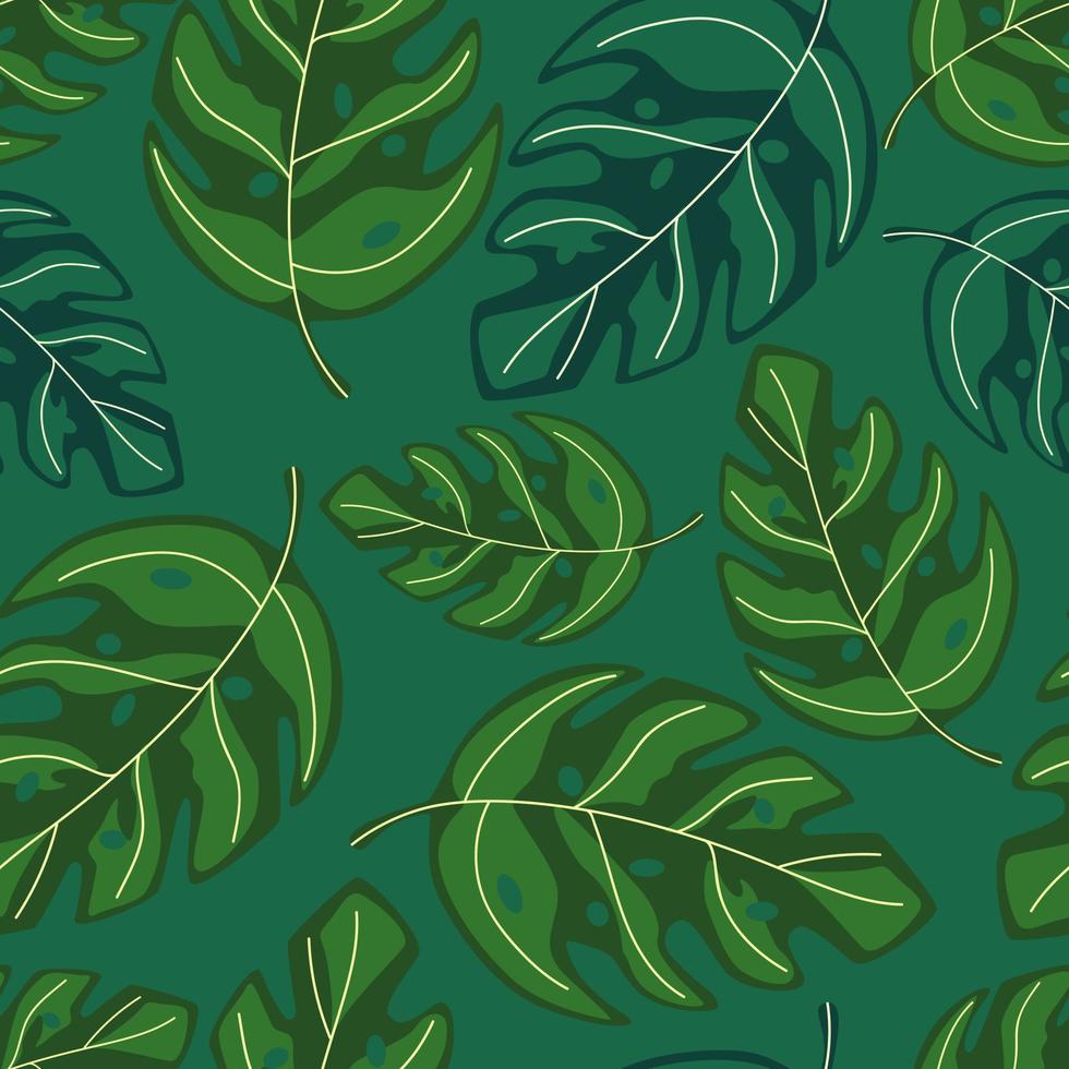 Tropical monstera leaves seamless repeat pattern . Exotic plant. vector