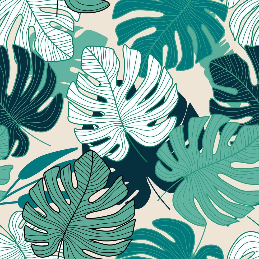 Monstera leaf seamless pattern on white background. vector