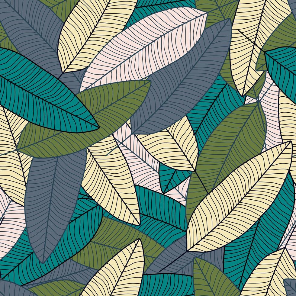 papel pintado de plantas exóticas dibujado a mano. bosque hoja de patrones sin fisuras. vector