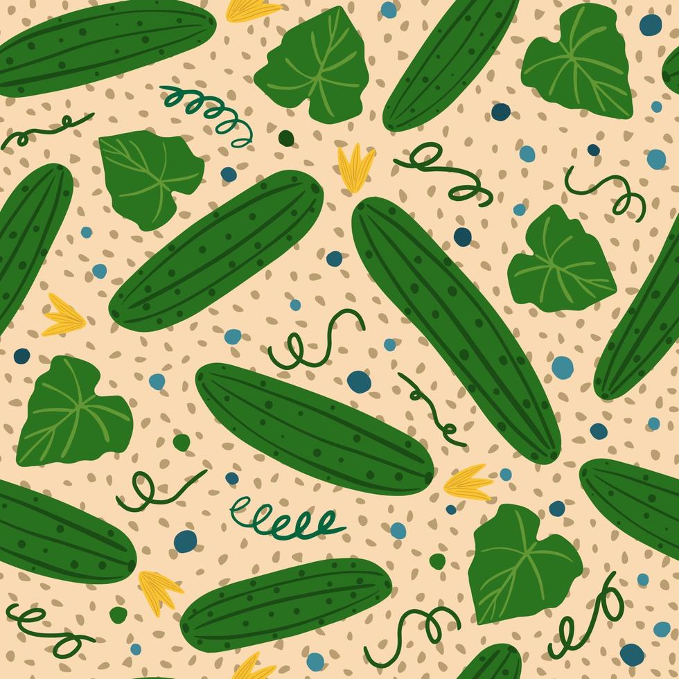 Seamless pattern with cucumber. Vegetable wallpaper illustration vector