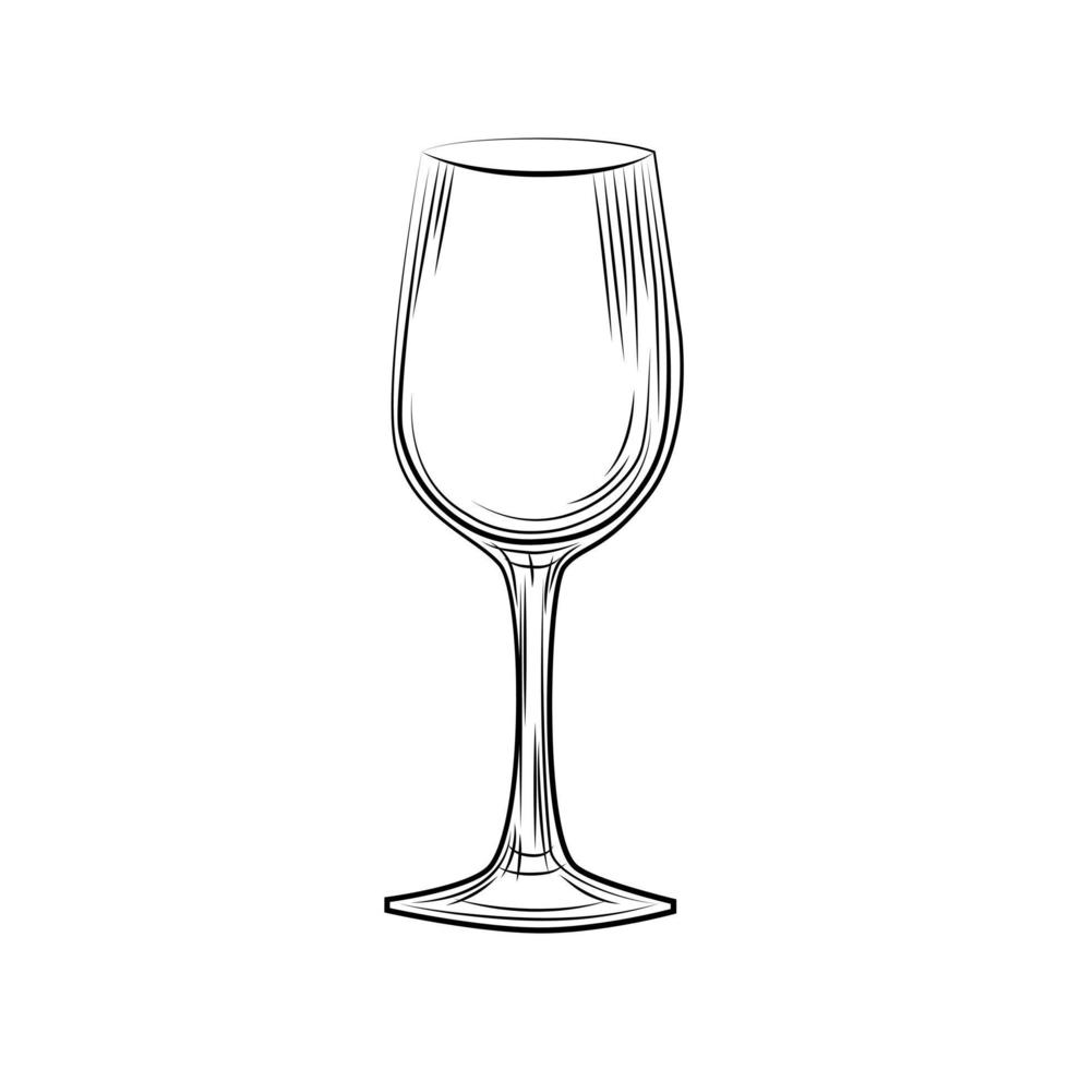 Hand drawn empty wine glass sketch. Engraving style. vector