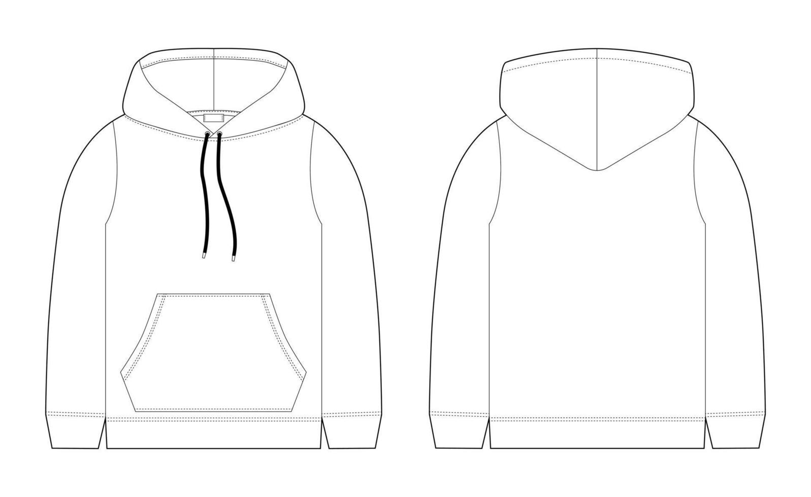 Fashion technical sketch for men hoodie. Mockup template hoody. vector