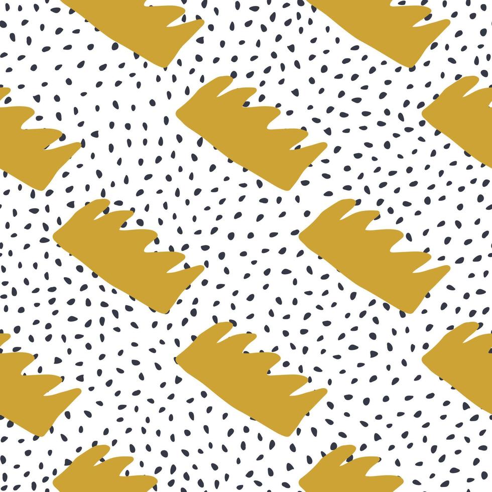 Golden crowns seamless pattern. Doodle crown on polka dot background. vector