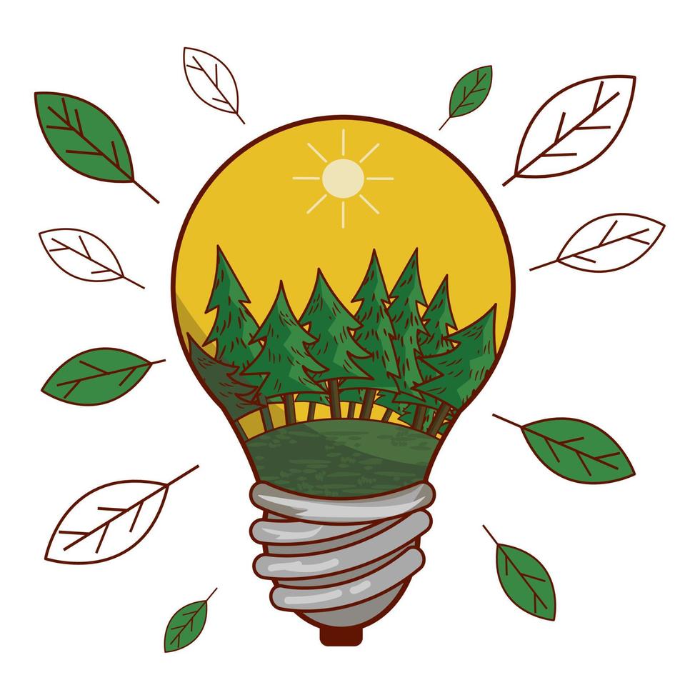 lightbulb with forest inside suitable for go green campaign illustration vector