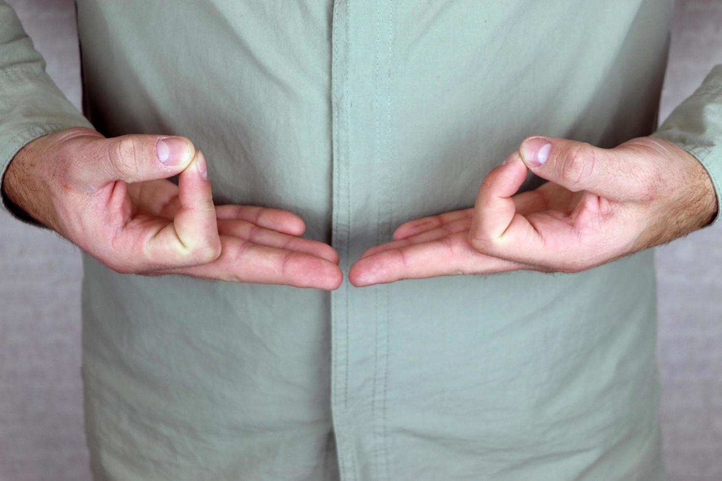 Gyan mudra. Yogic hand gesture. Hand spirituality hindu yoga of fingers gesture. photo