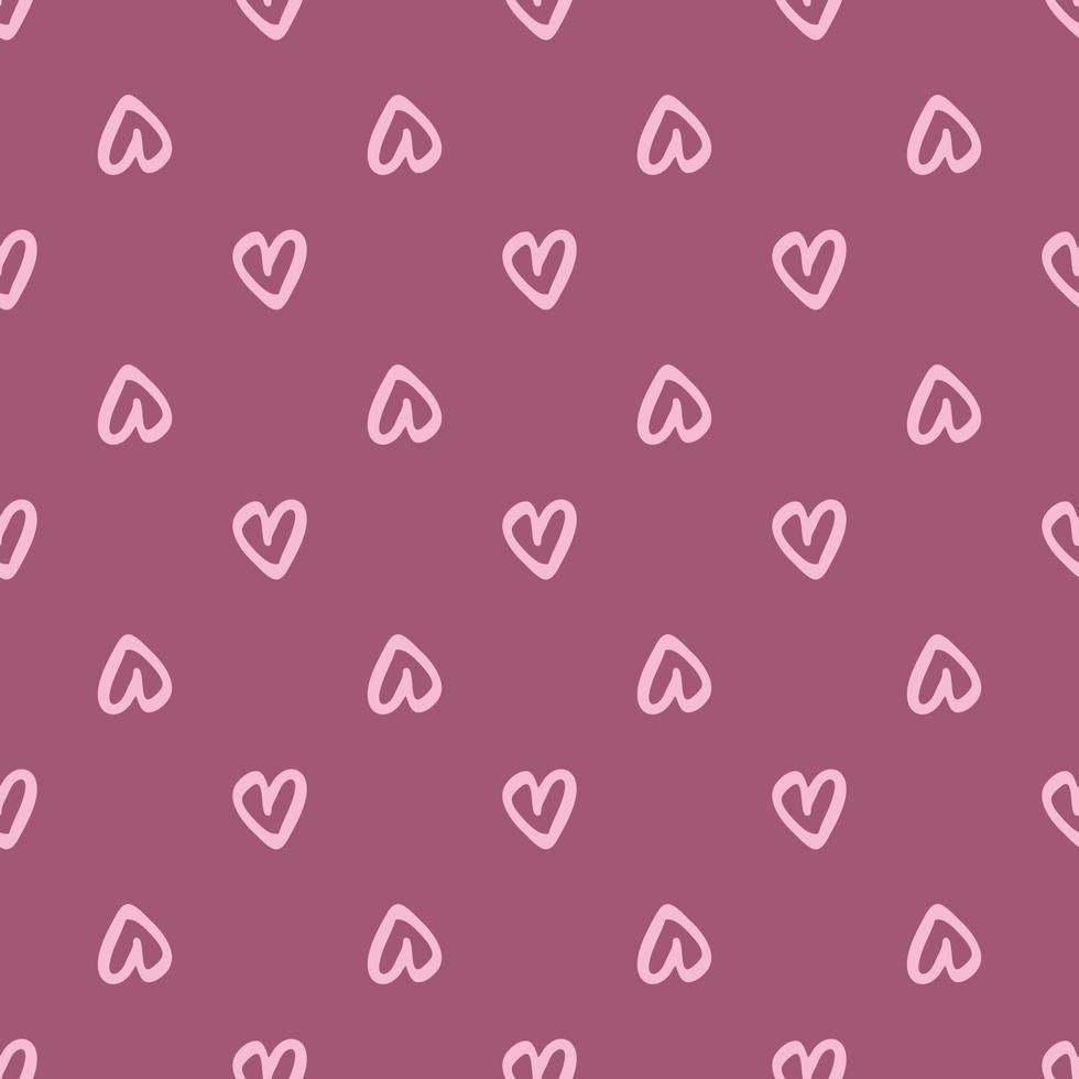 Seamless pattern with pink hearts on crimson background. vector