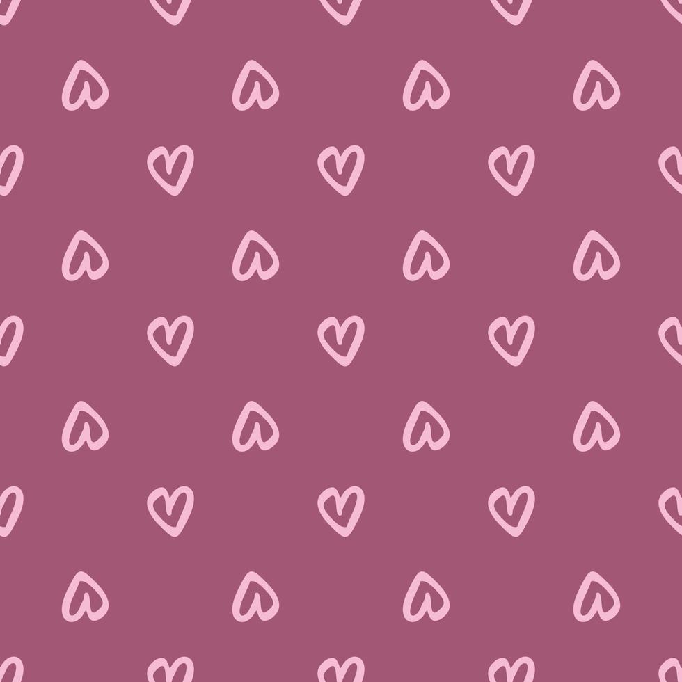 Seamless pattern with pink hearts on crimson background. vector