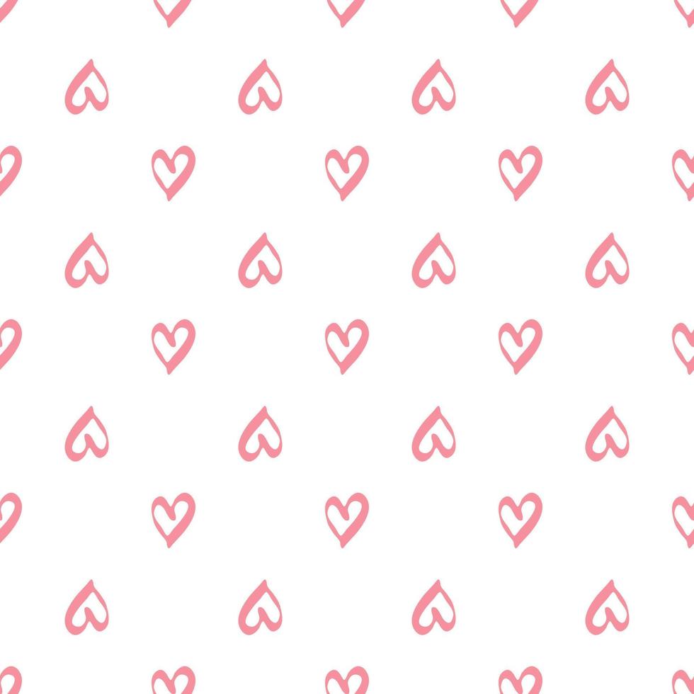 Simple geometric pink hearts seamless pattern on white background. vector