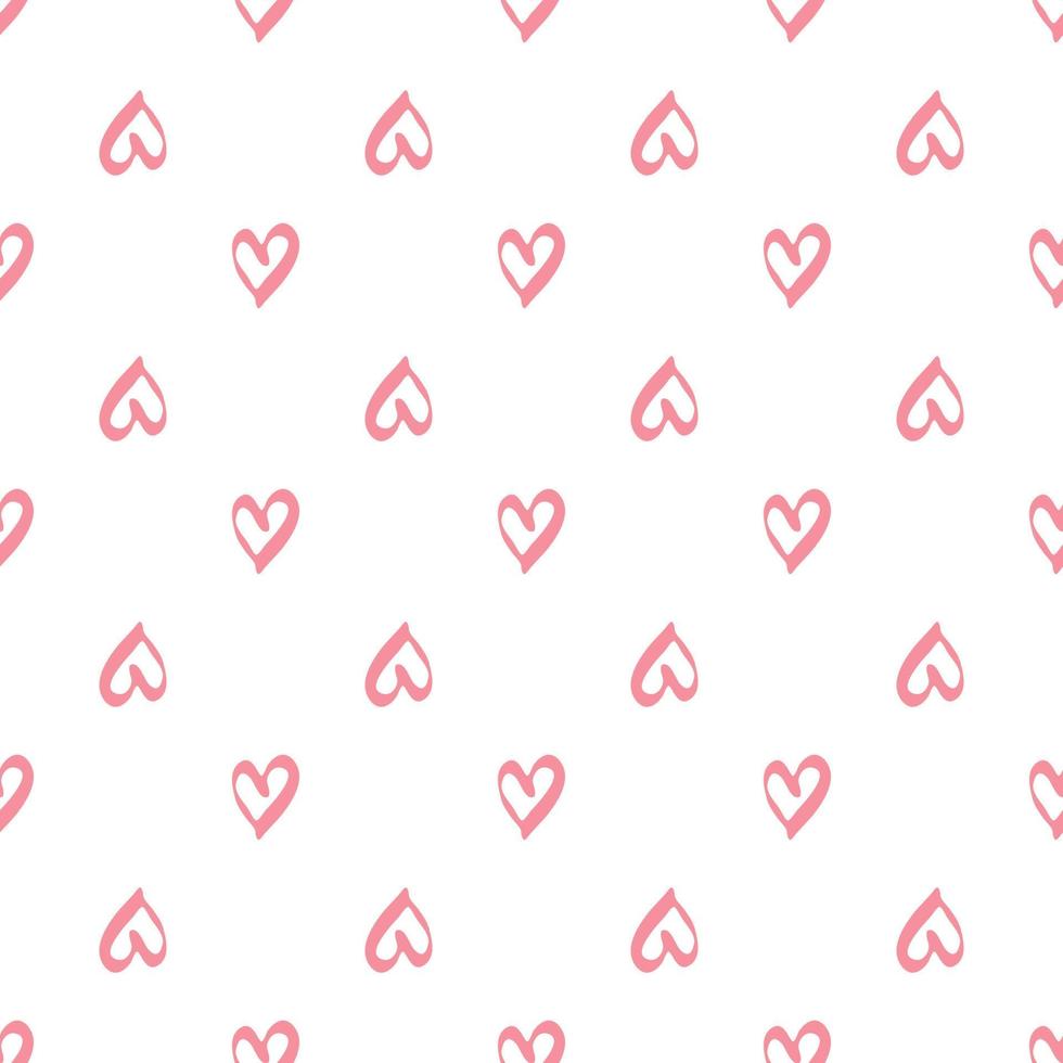 Simple geometric pink hearts seamless pattern on white background. vector