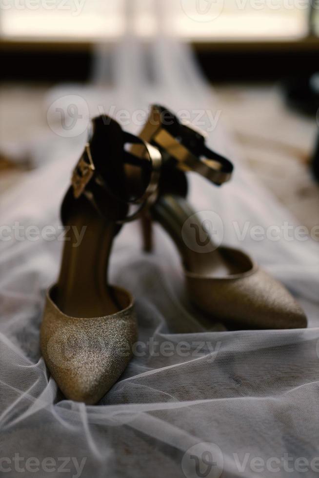 Luxurious brown wedding shoes photo