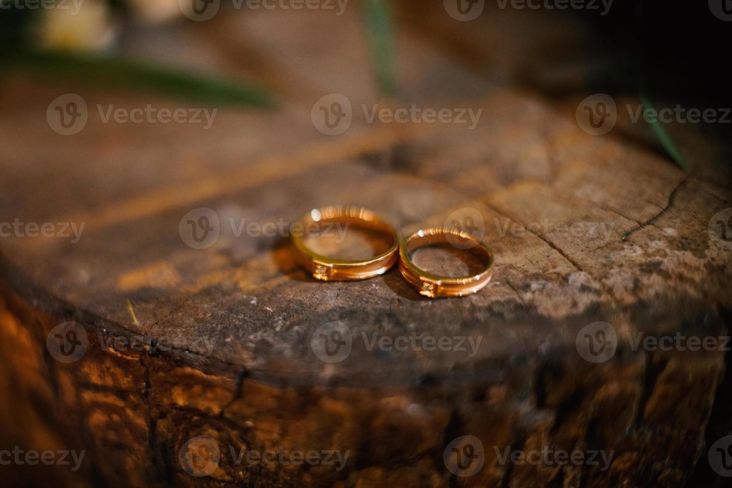 anillos de boda símbolo amor familia. un par de anillos de boda sencillos foto