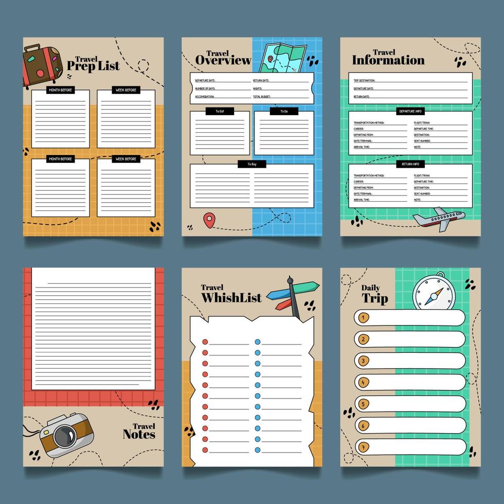 Travel Journal Template Set vector