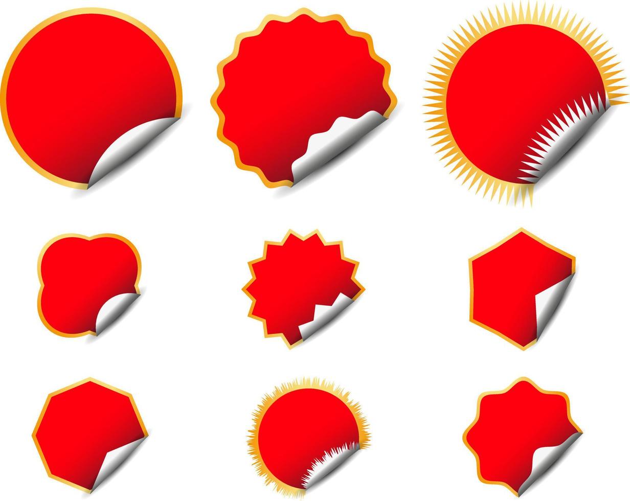 various royal red sticker peel off with gold frame vector