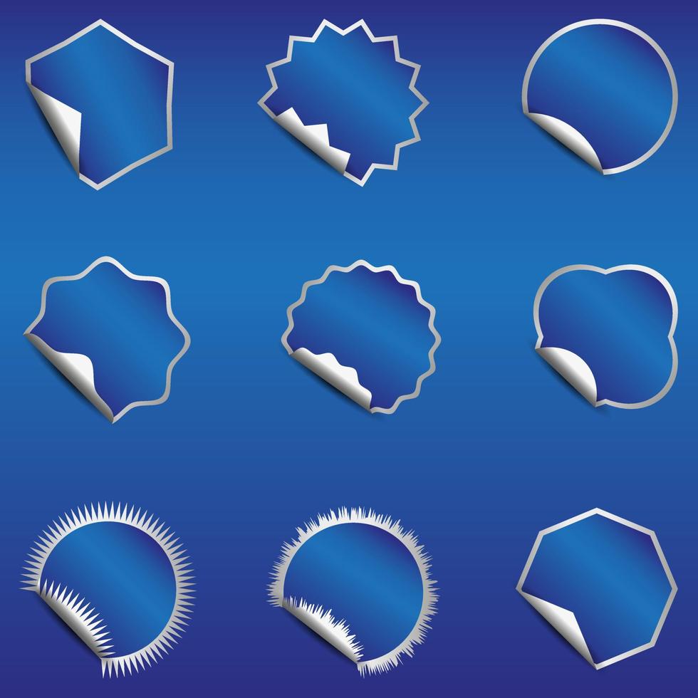 various royal blue sticker peel off with silver frame vector