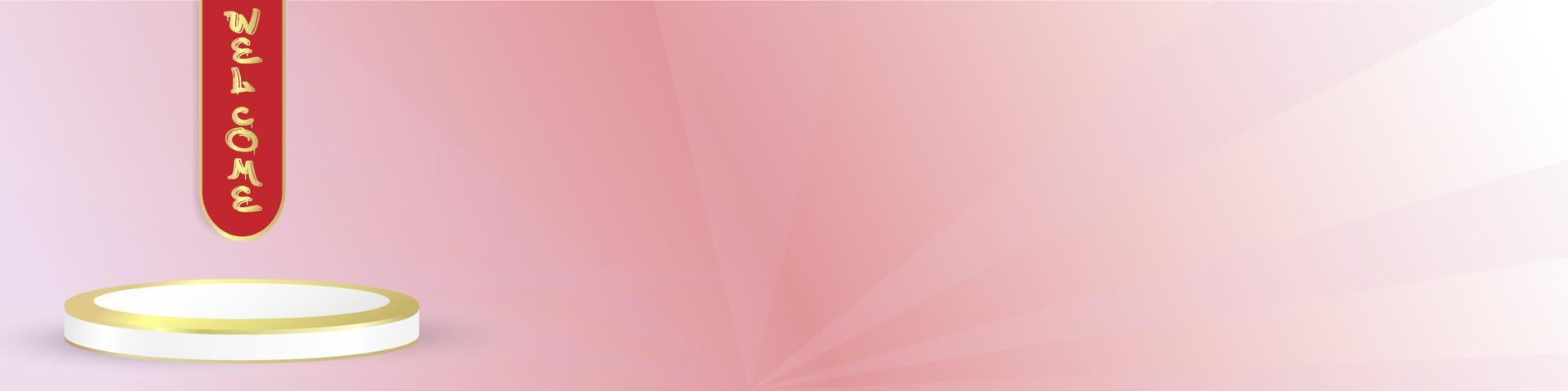 fondo rosa con elementos de podio 3d. sencillo y elegante. diseño de plantilla para portada, banner, saludo e identidad de redes sociales. vector