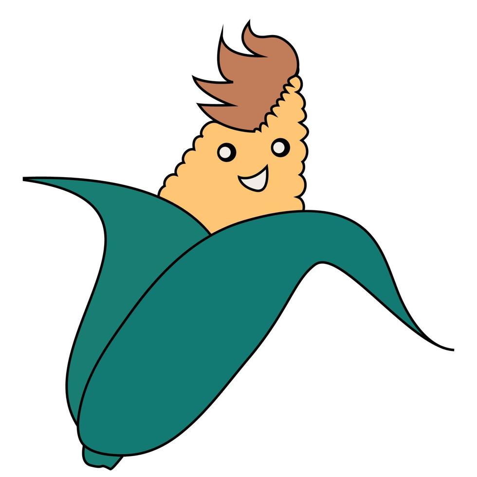 Bright corn with a funny face and hairstyle on a white background. Logo. vector