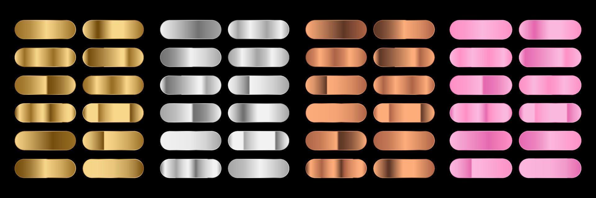 Big metal pack. Collection of gold, silver and bronze gradient for design. Vector gradients set. Vector illustration