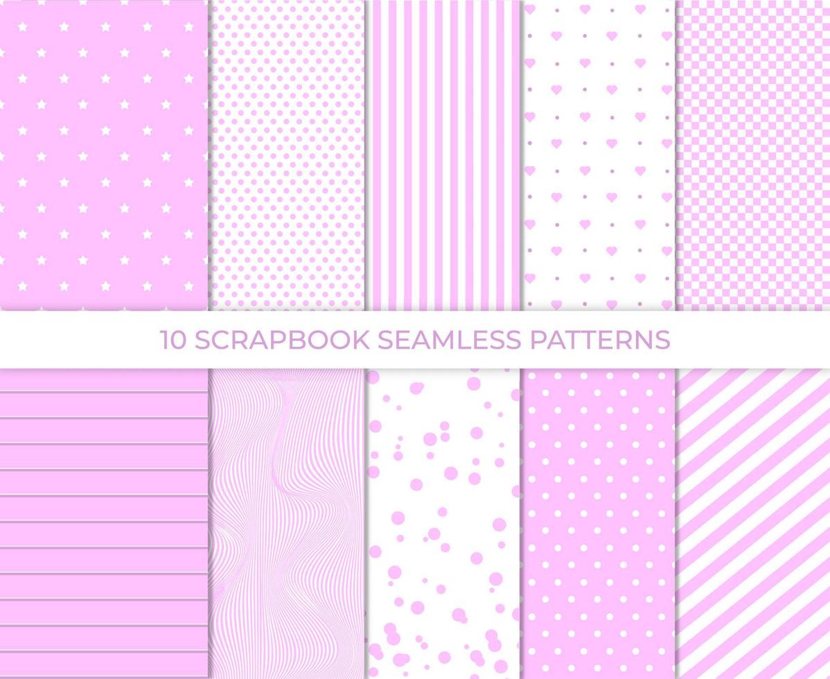 Set of cute sweet pink seamless patterns. Wallpaper for little baby girl. Pink background collection. Baby girl pattern seamless. Cute illustration vector