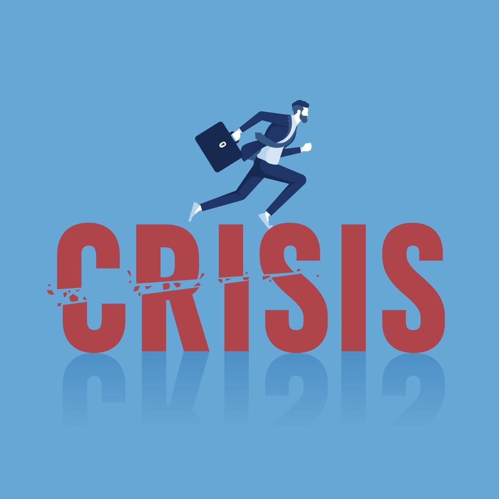 businessman running away from broken word crisis, concept of crisis management and challenge in business vector