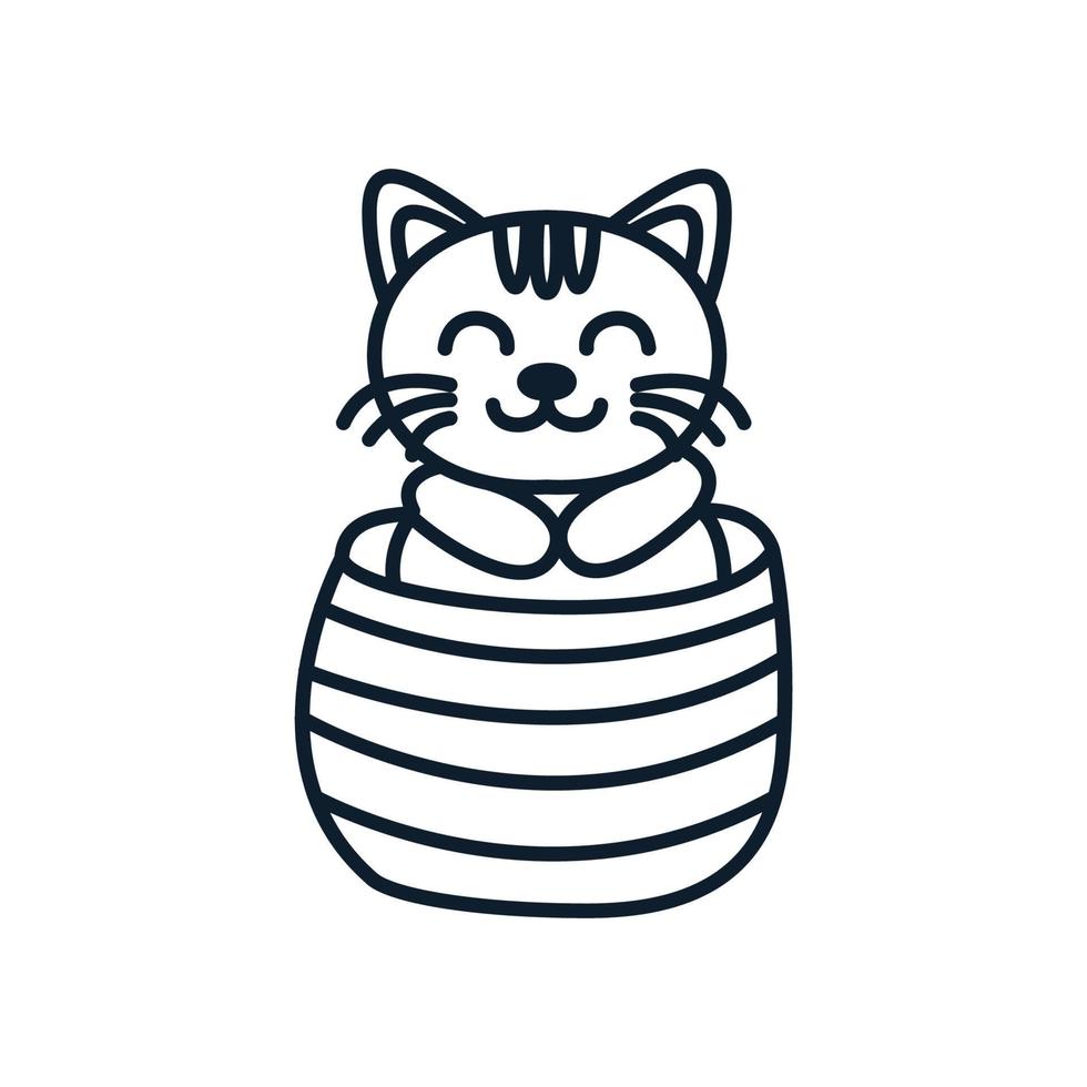 vector de ilustración de icono de logotipo de línea de escondite de gato o gatito o mascota