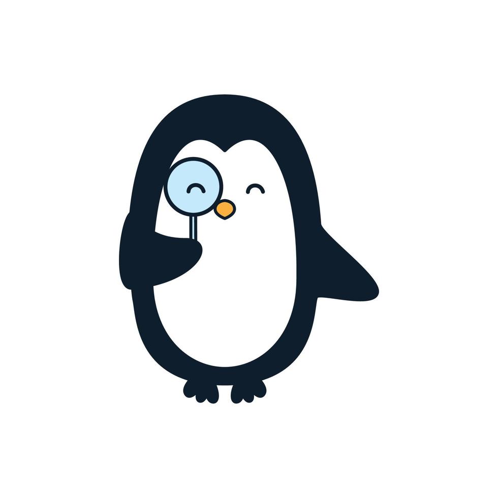 pingüino como detective lindo diseño de ilustración vectorial de dibujos animados vector