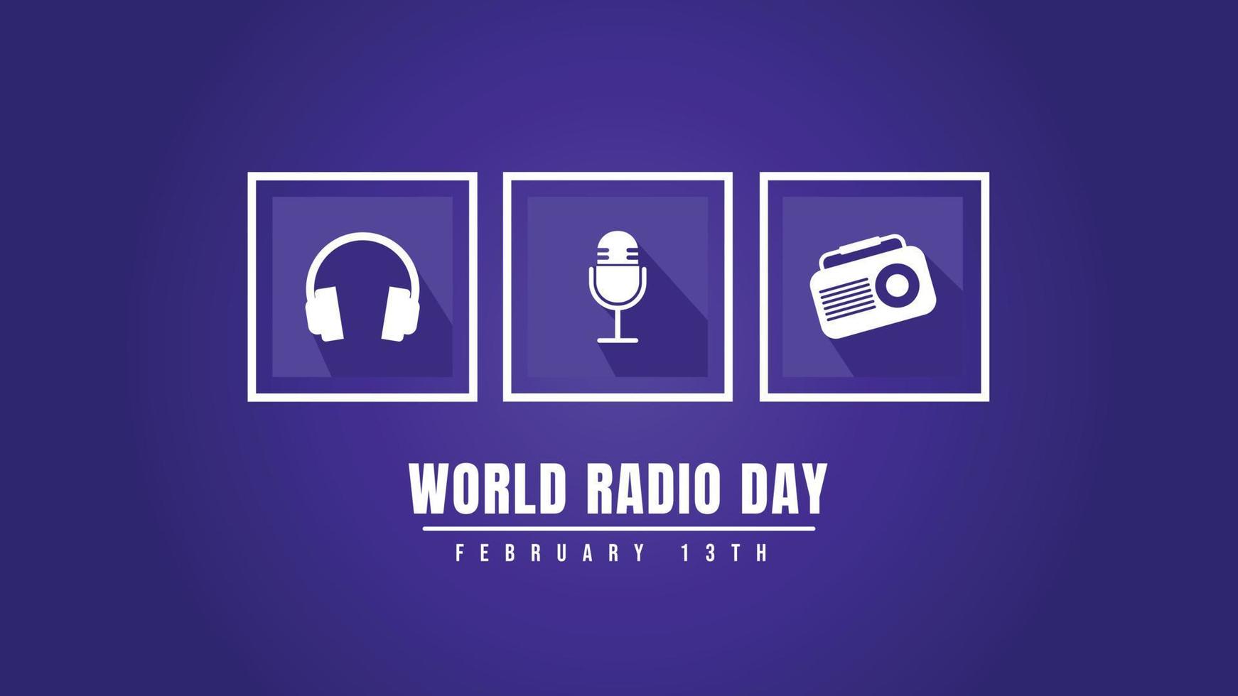 día mundial de la radio con icono de auriculares, micrófono y radio vector