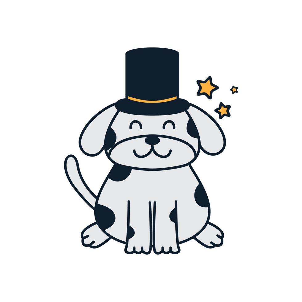 ilustración lindo dibujo animado abstracto perro moderno con sombrero mágico logo icono vector