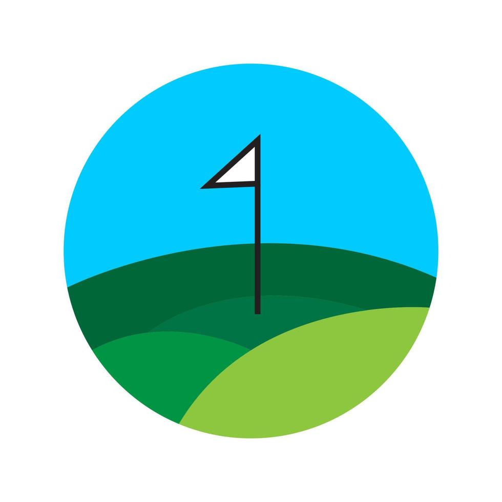 colina verde con bandera de golf logotipo símbolo icono vector diseño gráfico ilustración idea creativa