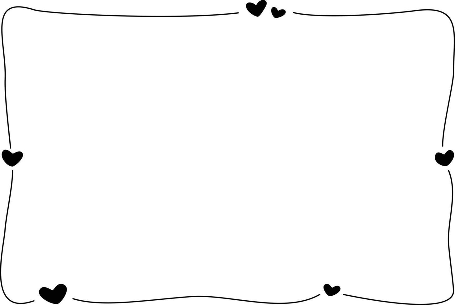 vector - mano dibujando corazones negros con marco lindo aislado sobre fondo blanco. frontera.