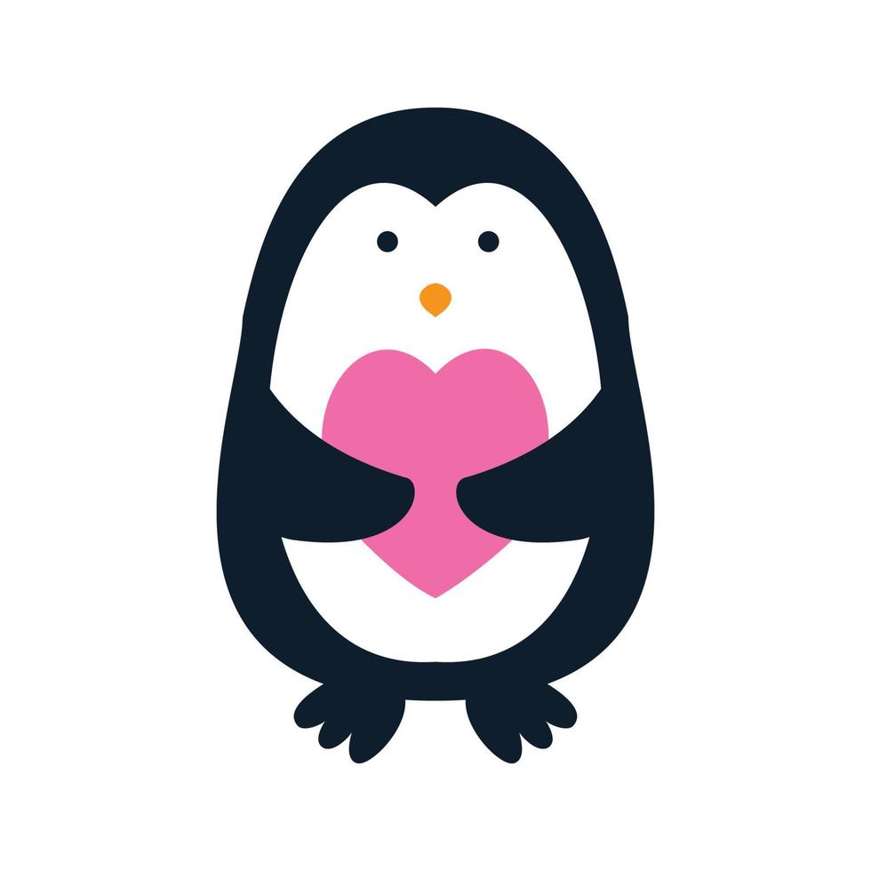 pingüino con corazón o amor lindo dibujo animado logo icono ilustración vector