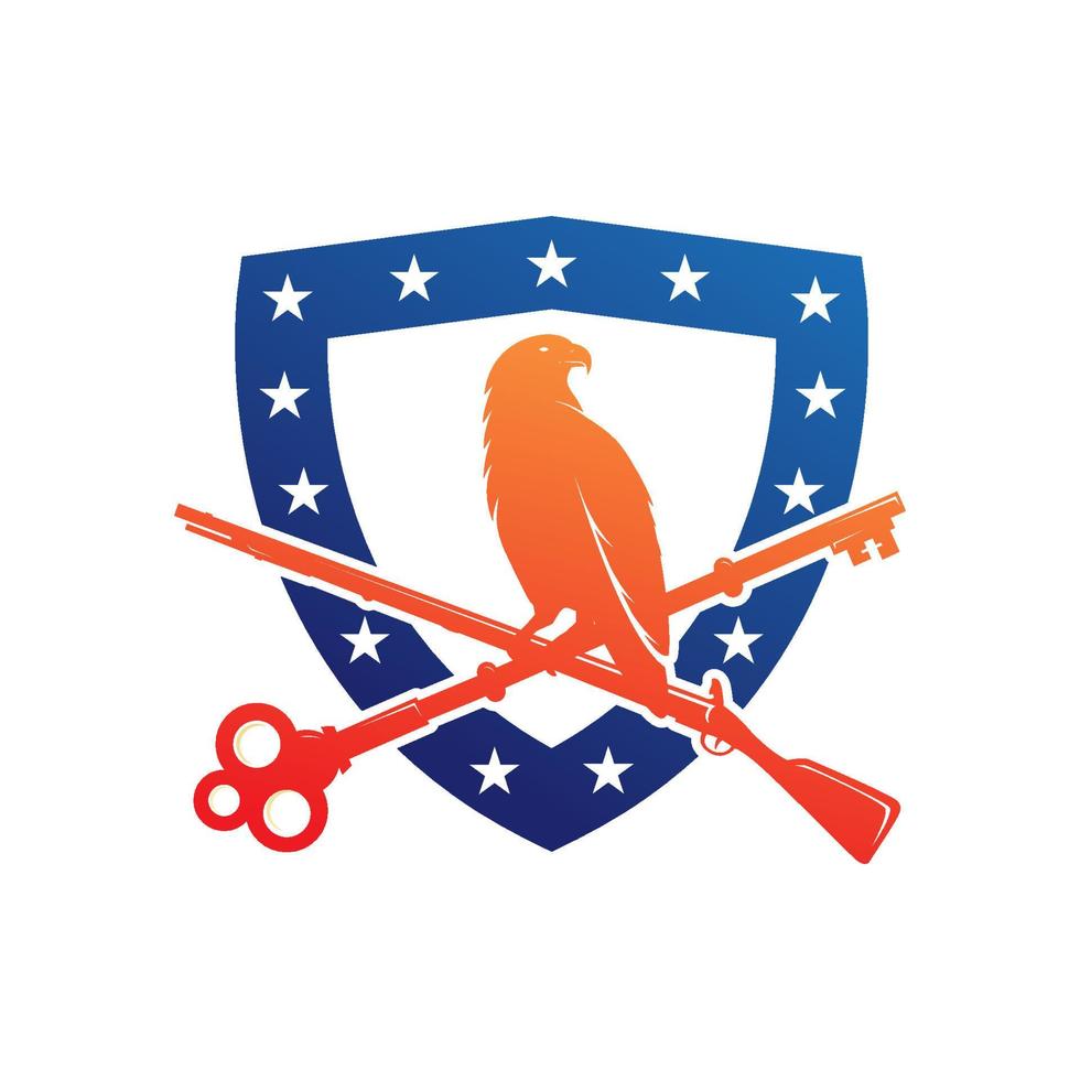 vintage shield with eagle and gun and star logo design vector