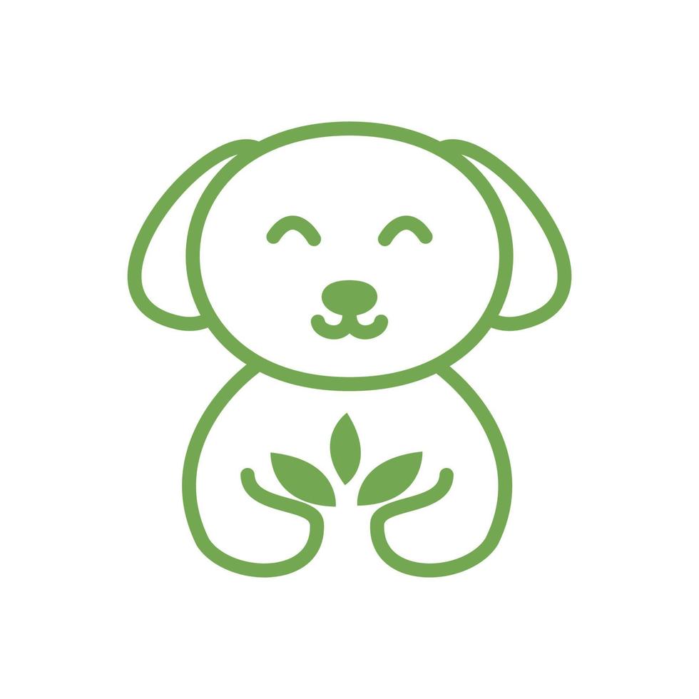 dog or pet with leaf or plant gardening cute cartoon logo vector icon illustration design