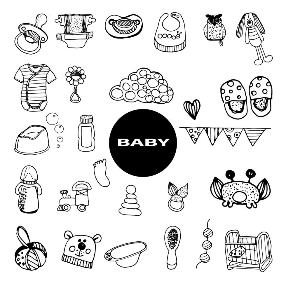a set of cute doodles on the theme of little baby vector