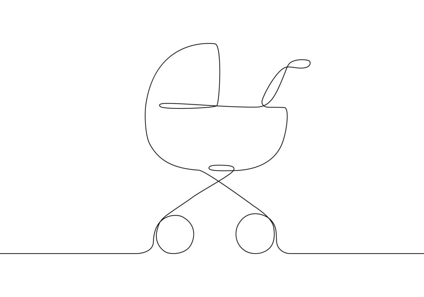 Baby carriage continuous line art. Vector illustration baby pram isolated on white background.