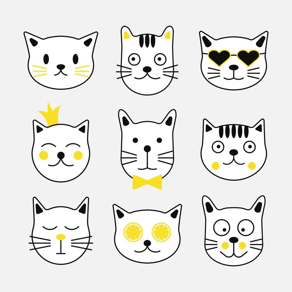 conjunto de iconos de gatos simples. colección de caras de gato aisladas sobre fondo blanco. vector