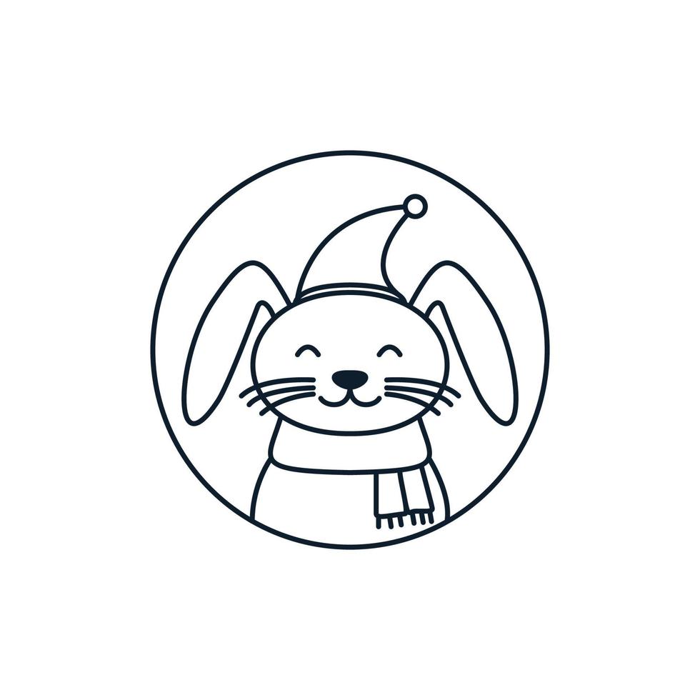 illustration cute cartoon animal rabbit with hat  line logo icon vector