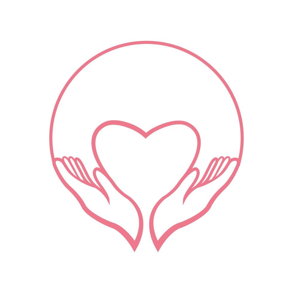 Love with hand and circle for care community or group logo design line vector