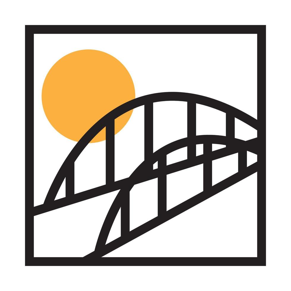 line bridge on frame with sunset logo symbol icon vector graphic design illustration idea creative