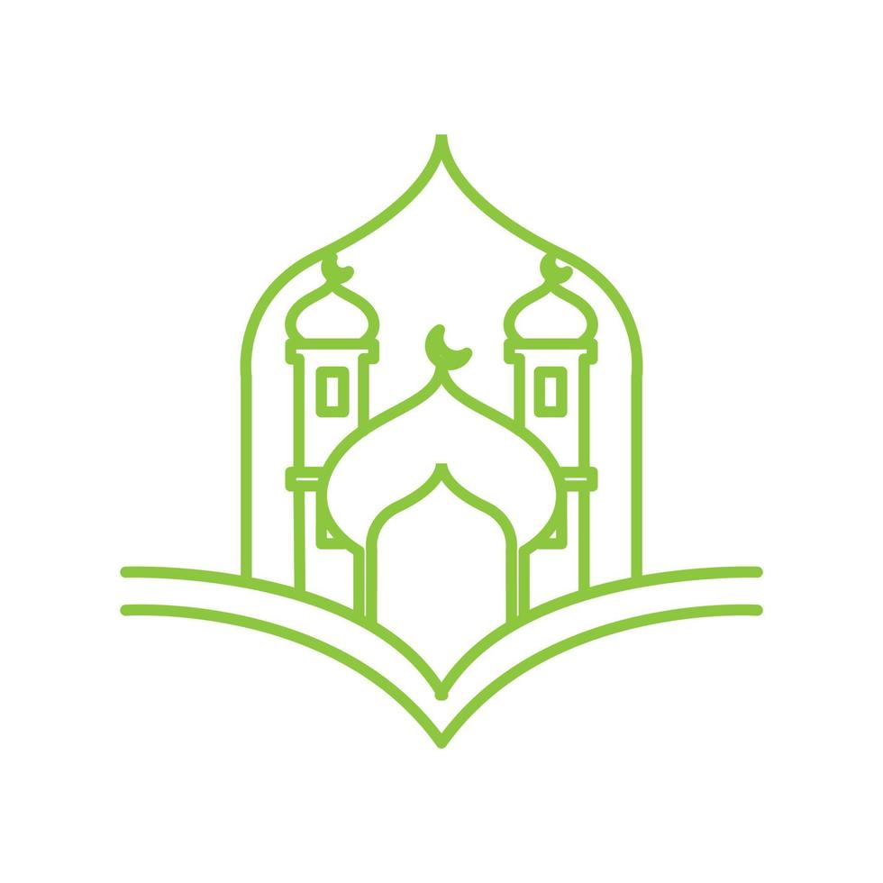 Quran open with dome mosque line logo design vector graphic symbol icon sign illustration creative idea