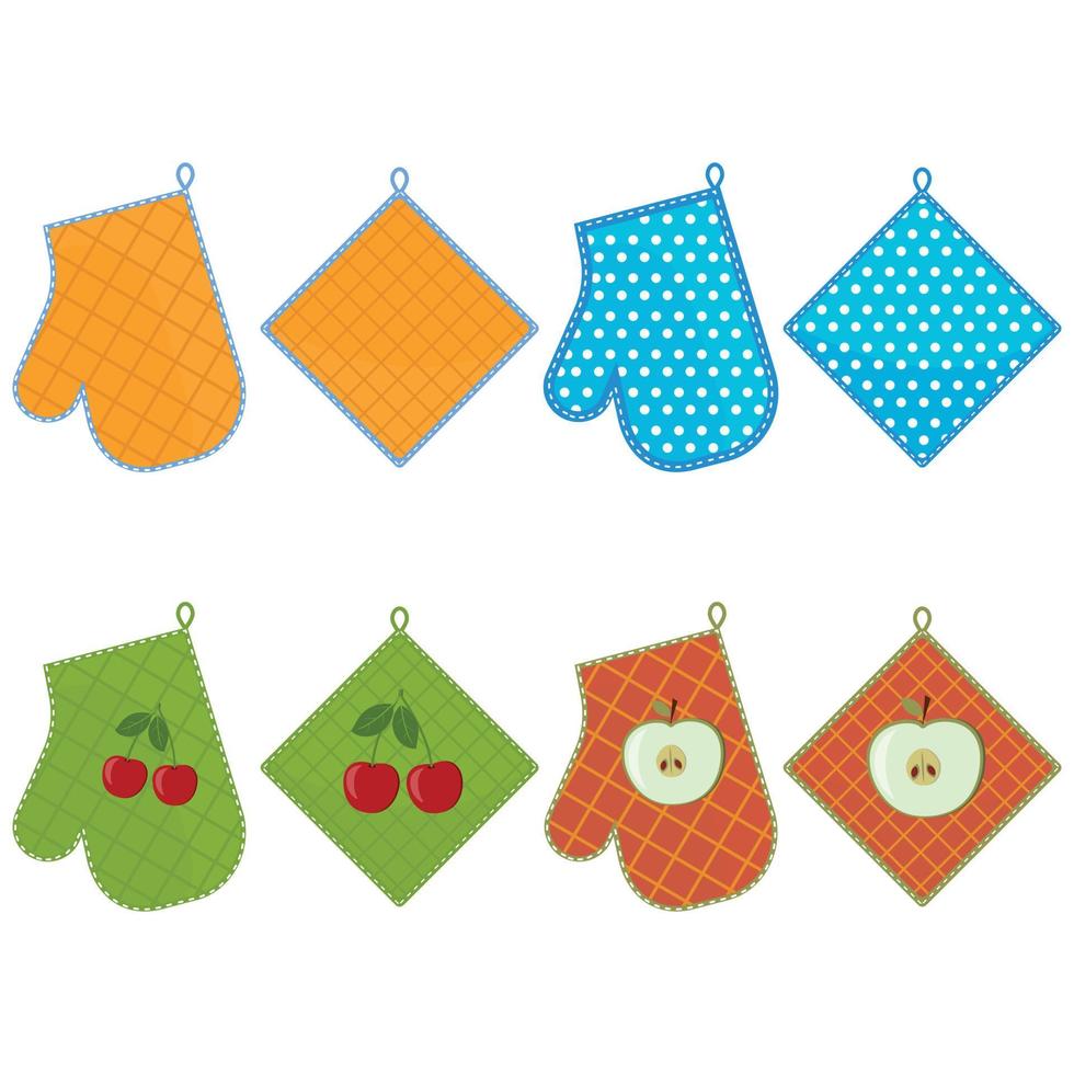 Oven mitts set, color vector illustration